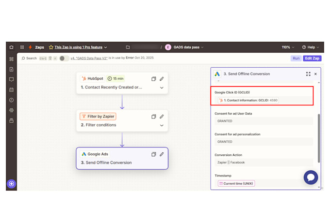 setup, fix google ads offline conversion tracking GTM, zapier, gclid, CRM sheets